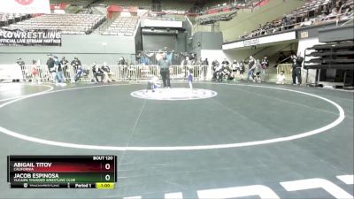 40 lbs Quarterfinal - Abigail Titov, California vs Jacob Espinosa, Yucaipa Thunder Wrestling Club