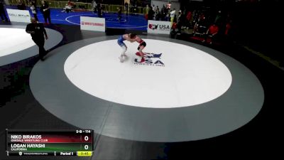 114 lbs Champ. Round 2 - Niko Birakos, Oakdale Wrestling Club vs Logan Hayashi, California