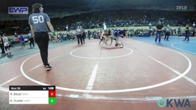 98 lbs Quarterfinal - Aiden Bayer, Broken Arrow Wrestling Club vs Kameron Hunter, Harrah Little League Wrestling