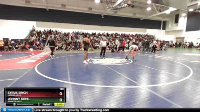 120 lbs Champ. Round 1 - Johnny Kohl, Granite Hills vs Syrus Singh, Laguna Hills