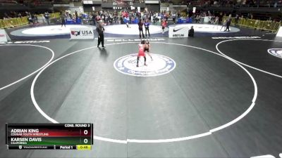 67 lbs Cons. Round 3 - Adrian King, Cougar Youth Wrestling vs Karsen Davis, California