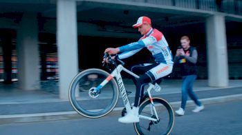 Mathieu Van Der Poel Does A Wheelie On Command For FloBikes