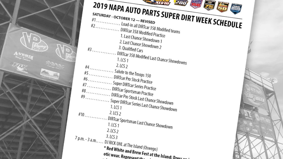 Saturday's Super DIRT Week Revised Schedule