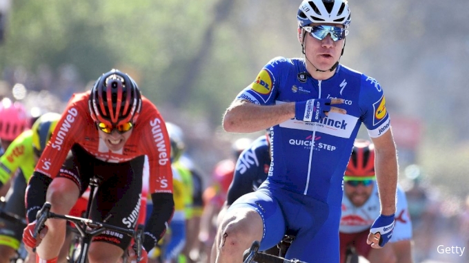 Fabio Jakobsen celebrates in the 2019 Scheldeprijs