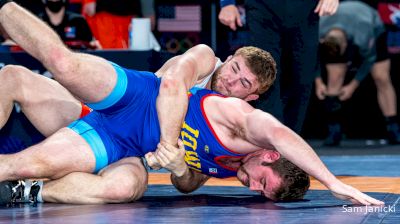 97 kg Semifinal - Braxton Amos, Wisconsin Regional Training Center vs Gage Linahon, Iowa