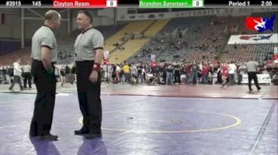 145 lbs quarterfinal Brandon Sorensen IA vs. Clayton Ream MO