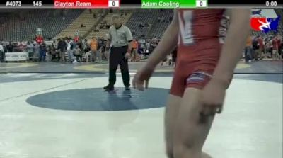 145 lbs semifinal Adam Cooling MN vs. Clayton Ream MO