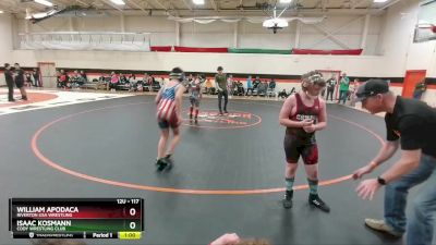 117 lbs Quarterfinal - William Apodaca, Riverton USA Wrestling vs Isaac Kosmann, Cody Wrestling Club