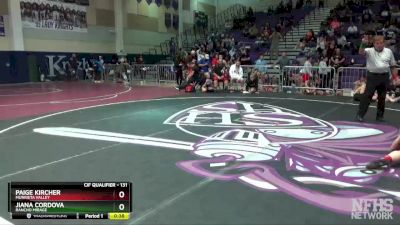 131 lbs Cons. Round 2 - Jiana Cordova, Rancho Mirage vs Paige Kircher, Murrieta Valley