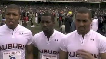 Auburn after winning the College Men's 4x100 Championship of America