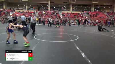 76 lbs Cons. Semi - Kiptyn Jaeger, Chaparral Kids Wrestling Club vs Mason Hanson, WR - Topeka Blue Thunder