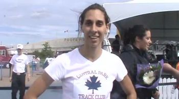 Stephanie Herrick from Central Park Track Club pumped after 800 2012 Donovan Bailey Invitational