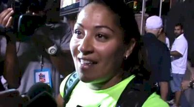 Priscilla Lopes-Schliep happy after race and ready to root on her teammates at 2012 Toronto International Tack & Field Games