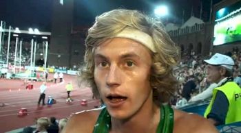 Evan Jager pumped after 7.35 3k PR at 2012 Stockholm Diamond League