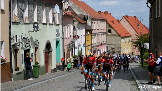 Team Bahrain and the peloton riding in 2023 Cro Race