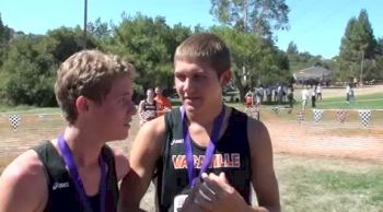 Vacaville's Jordan Kurtz(3rd) and Brandon Larson(4th) after large school varsity race at 2012 Ed Sias XC Invite