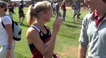 Former Flotrack intern Taylor Dutch of Cal interviews Stanford champ Kathy Kroeger at 2012 Stanford Invitational