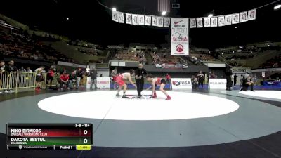 114 lbs Quarterfinal - Niko Birakos, Oakdale Wrestling Club vs Dakota Bestul, California