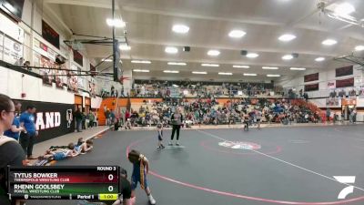 33-36 lbs Round 3 - Tytus Bowker, Thermopolis Wrestling Club vs Rhenn Goolsbey, Powell Wrestling Club