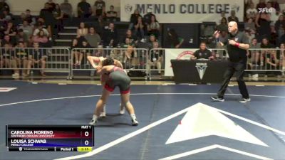 130 lbs 1st Place Match - Carolina Moreno, Southern Oregon University vs Louisa Schwab, Menlo College