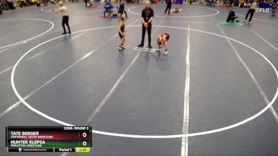 67 lbs Cons. Round 3 - Tate Berger, Centennial Youth Wrestling vs Hunter Klepsa, Princeton Wrestling