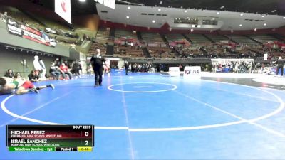 165 lbs Cons. Round 7 - Israel Sanchez, Hanford High School Wrestling vs Michael Perez, Firebaugh High School Wrestling