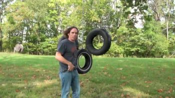 Bader gets stuck during the tire challenge