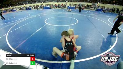 73 lbs Consi Of 8 #1 - Brady Gilles, Harrah Little League Wrestling vs Mason Delk, Honey Badgers Wrestling Club