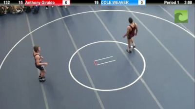 132lbs Match Anthony Giraldo (NJ) vs. Cole Weaver (MI)