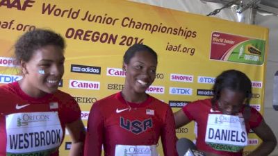 USA women's 4x100 (Westbrook, Washington, Daniels) after safely making final