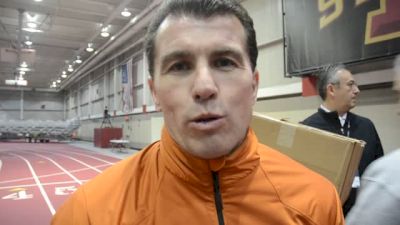 Mario Sategna reacts after Texas captures men's and women's Big 12 Indoor titles