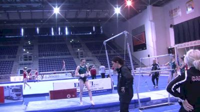 Megan Roberts Arabian Double Front Bar Dismount, Training Day 1 Jesolo 2015