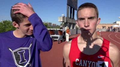 Alex Rogers, Carter Blunt after sub-9 3200m at Tx Relays