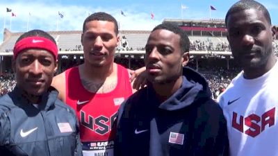 Team USA 400m relay after beating Jamaica