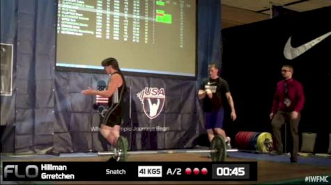 Gretchen Hillman (W50, 69kgs) Snatch 41 kgs