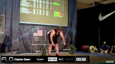 Dawn Clopton (W50, 75+kgs) Snatch 45 kgs