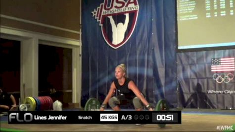 Jennifer Lines (W40, 63 kgs) Snatch 45 kgs