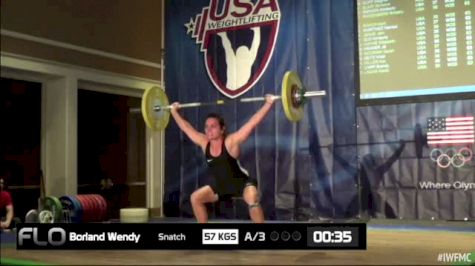 Wendy Borland (W35, 63kgs) Snatch 57 kgs