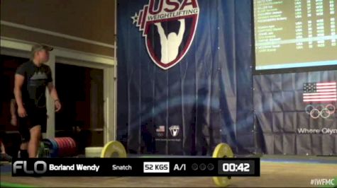 Wendy Borland (W35, 63kgs) Snatch 50 kgs