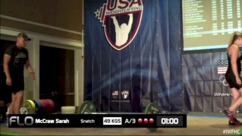 Sarah McCraw (W35, 63kgs) Snatch 49 kgs