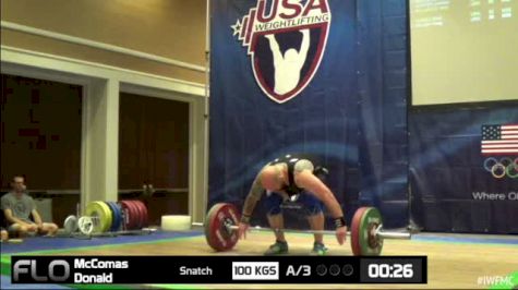 Donald McComas (M35, 94kgs) Snatch 100 kgs