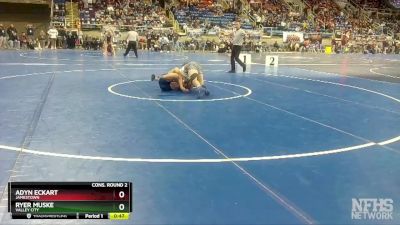 160 lbs Cons. Round 2 - Adyn Eckart, Jamestown vs Ryer Muske, Valley City