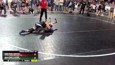 87 lbs Cons. Round 2 - Greyson Gintoli, Victory Wrestling Club - VTC vs Brayden Lucier, Bear Cave Wrestling Club