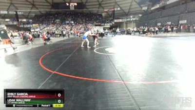 Girls 1B/2B/1A/2A 100 Cons. Round 2 - Leah Wallway, La Center (Girls) vs Emily Garcia, East Valley (Yakima) (Girls)