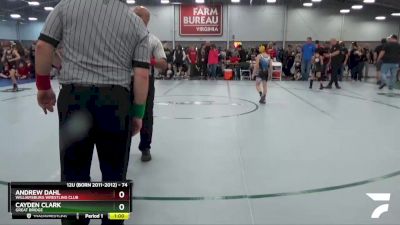 74 lbs Quarterfinal - Andrew Dahl, Williamsburg Wrestling Club vs Cayden Clark, Great Bridge