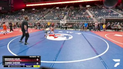 92 lbs Quarterfinal - Bronson Haun, Shoshoni Sharp Shooters vs Tarren Sarver, Touch Of Gold Wrestling Club