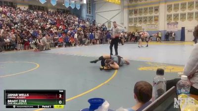 144 lbs Quarterfinal - Jamar Wells, Caravel Academy vs Brady Cole, Cape Henlopen H S