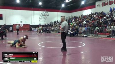 160 lbs Quarterfinal - Will Cox, Yorba Linda vs Andy Perez, Cypress