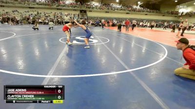 100 lbs Champ. Round 2 - Jase Adkins, Lexington Youth Wrestling Club-A vs Clayton Cremer, Savannah Youth Wrestling Club-AA