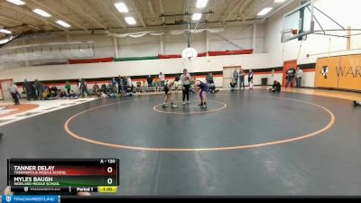 120 lbs 1st Place Match - Tanner Delay, Thermopolis Middle School vs Myles Baugh, Worland Middle School